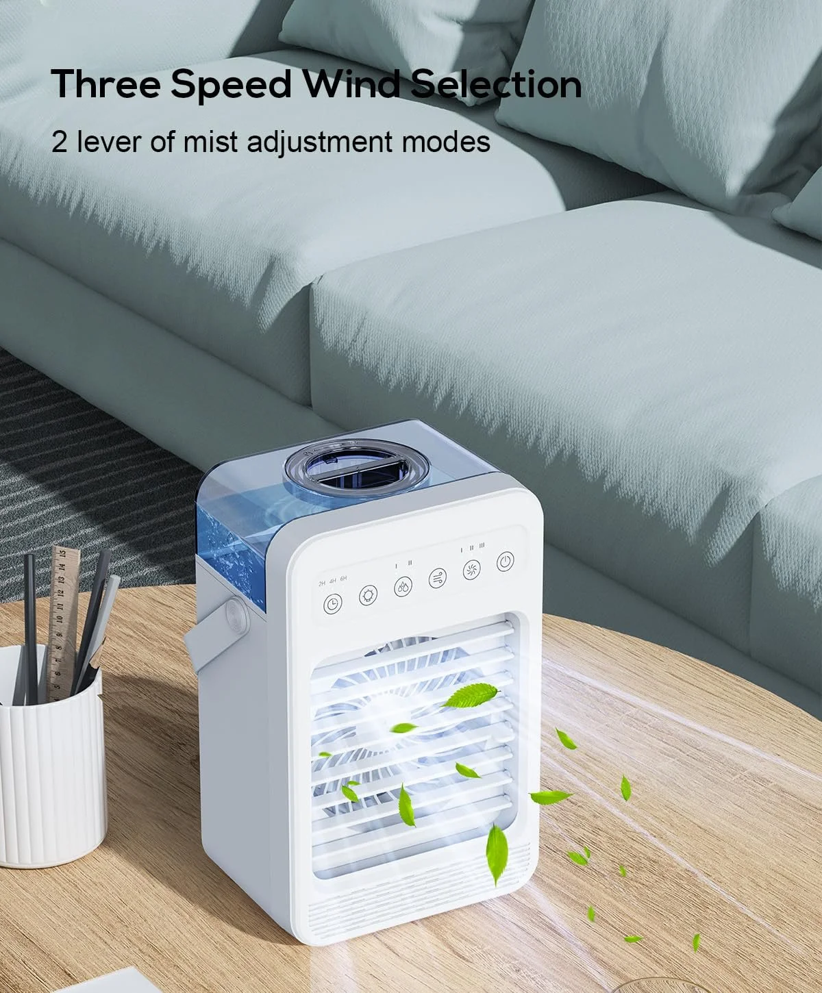 Портативний мобільний кондиціонер MUMUWIND 4-в-1 600 мл 3 швидкості Таймер Підсвічування, фото №4