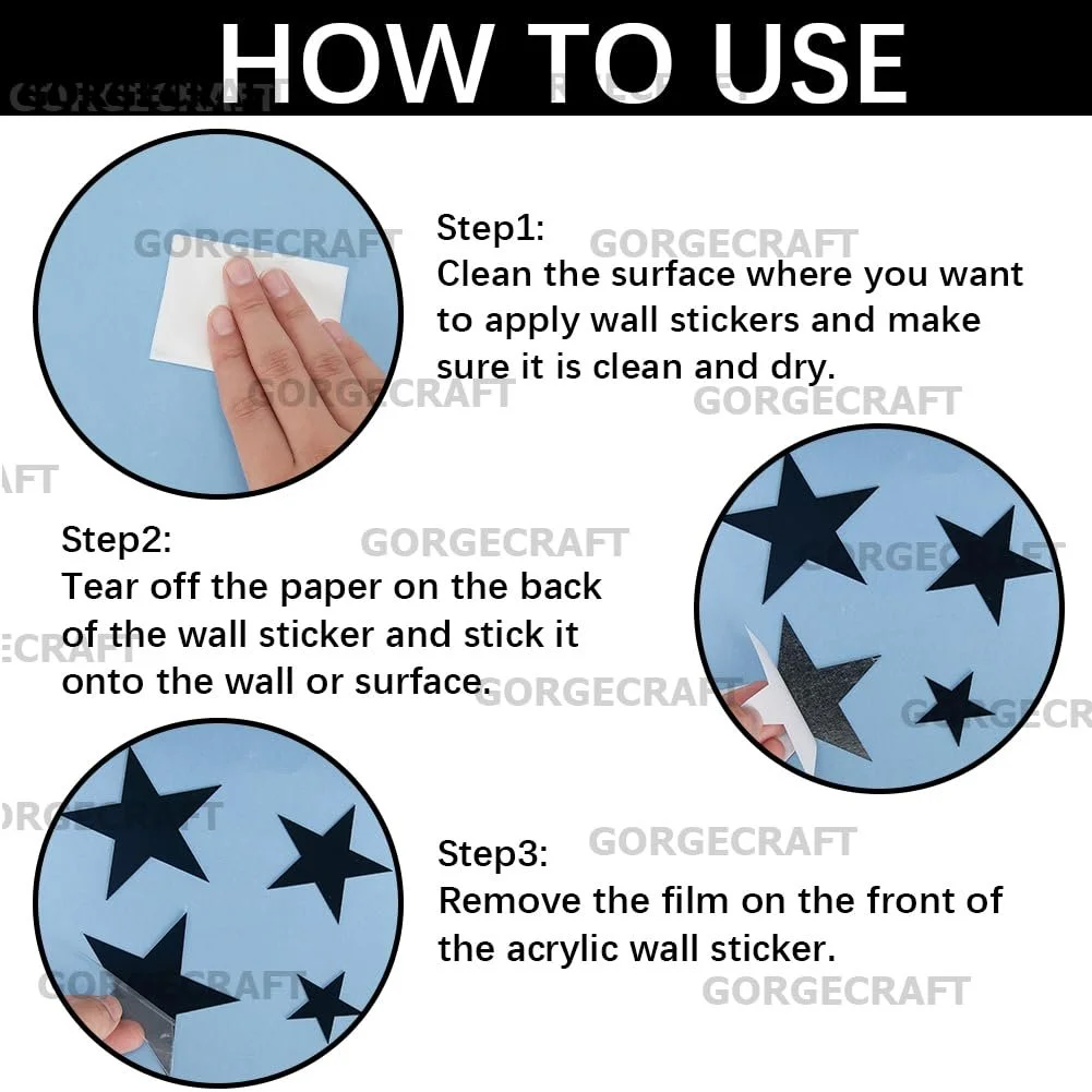 Наклейки на стіну GORGECRAFT Зірки дзеркальні самоклейні 80 шт. Чорні, фото №6