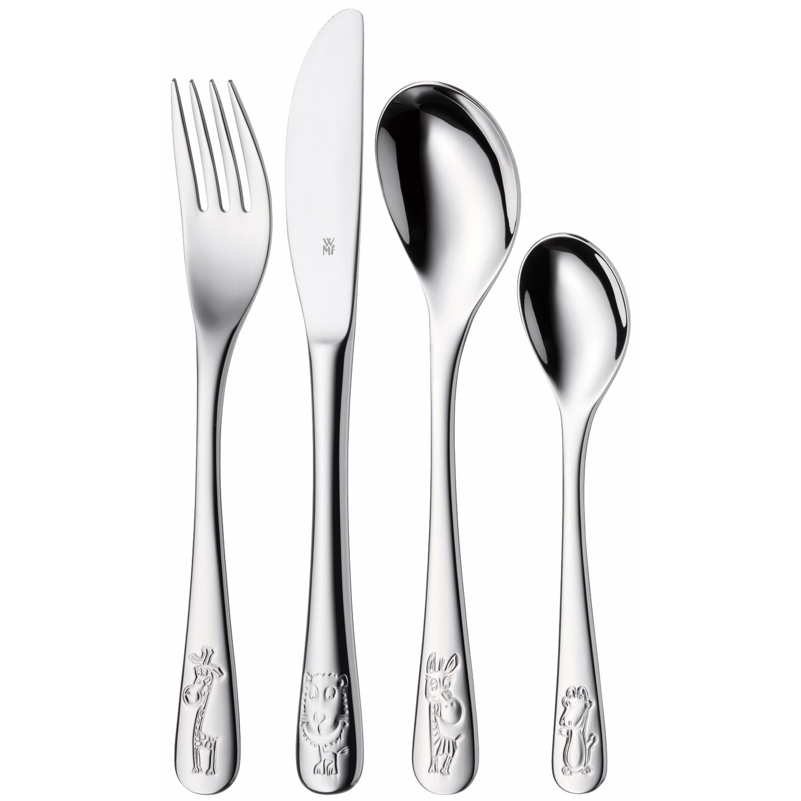 Детские столовые приборы WMF Safari, 4 предмета, от 3 лет, нержавеющая сталь Cromargan полированная, можно мыть в посудомоечной машине, фото №1 Детские столовые приборы WMF Safari, 4 предмета, от 3 лет, нержавеющая сталь Cromargan полированная, можно мыть в посудомоечной машине, фото №1
