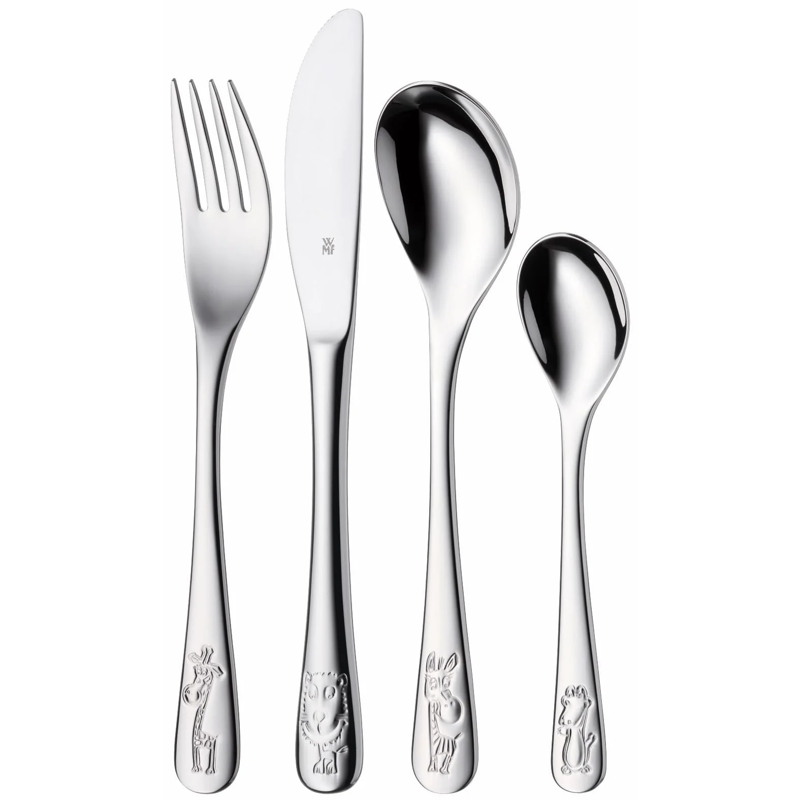 Дитячі столові прибори WMF Safari, 4 предмети, від 3 років, нержавіюча сталь Cromargan полірована, можна мити в посудомийній машині, фото №1