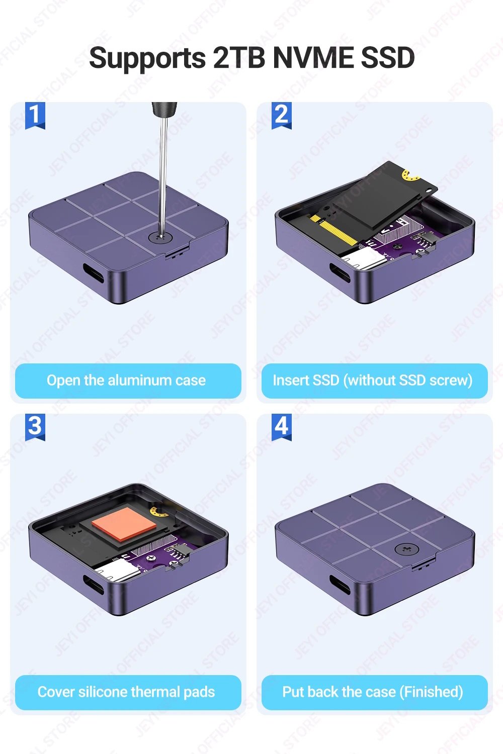 Зовнішній адаптер Jeyi 2230Pro 10Gbps M.2 NVMe SSD to USB з сенсором, фото №12