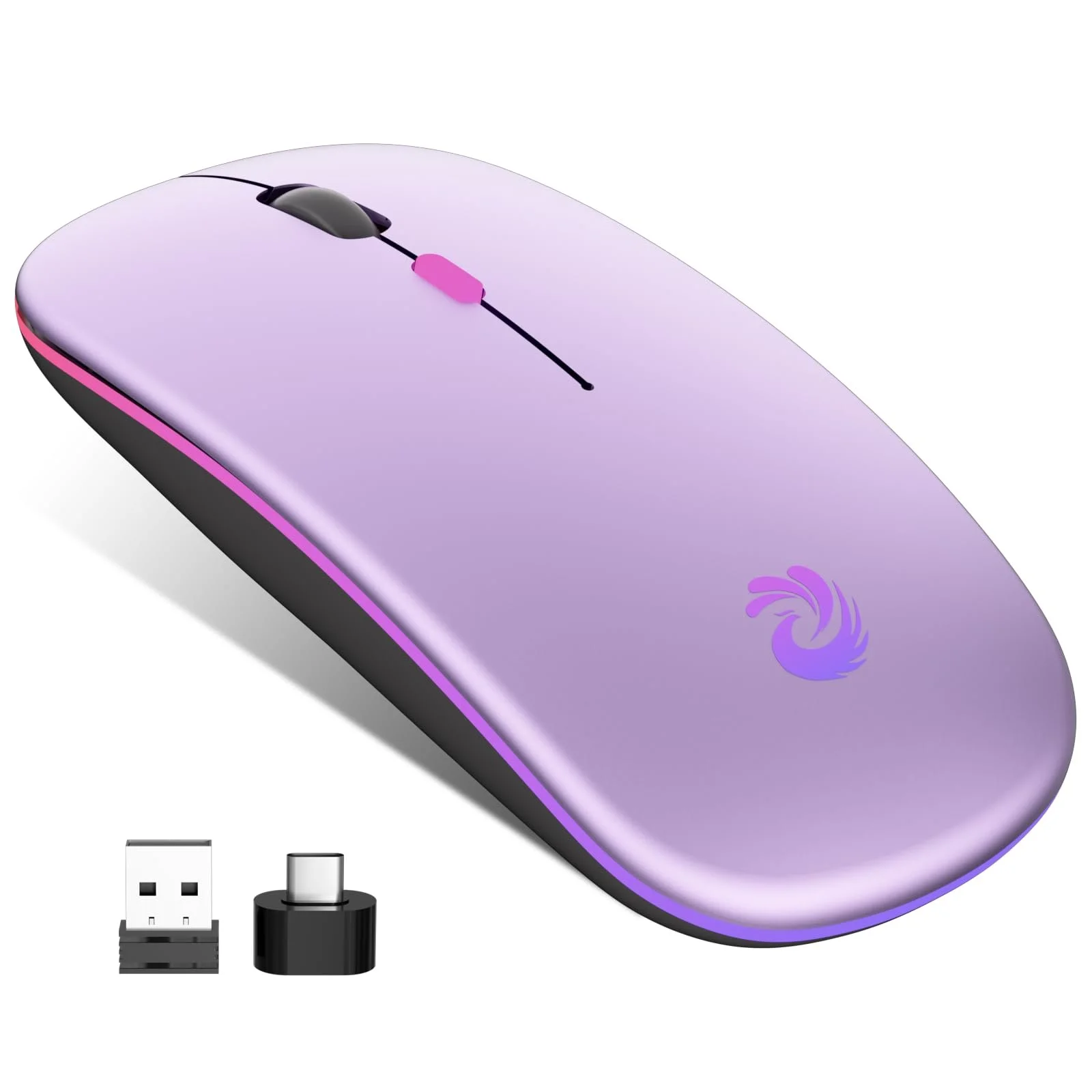 Мышь Беспроводная BQSS 2.4 GHz 1600 DPI Оптическое отслеживание Тихие щелчки Перезаряжаемая LED Светло-фиолетовый, фото №1