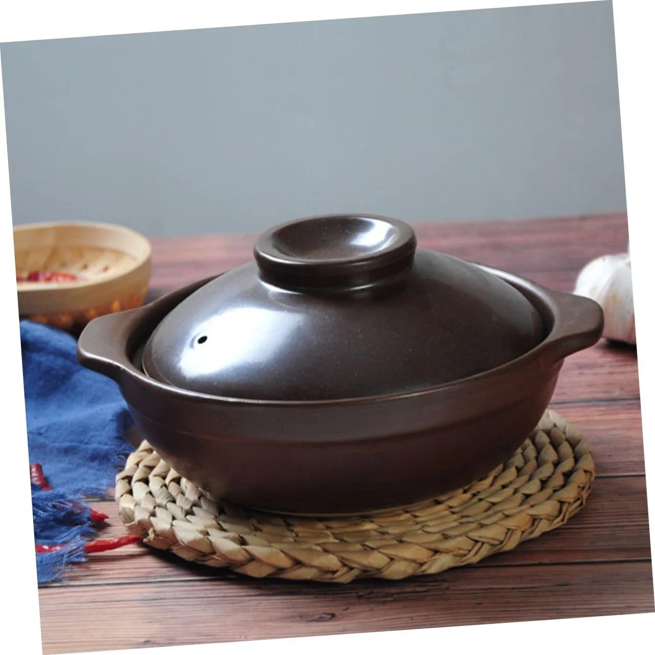 Кастрюля-жаровня VICASKY керамическая термостойкая с крышкой и двумя ручками, фото №2