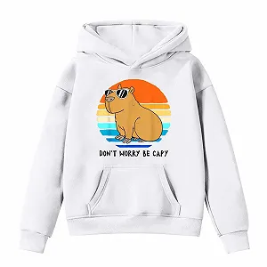 Пуловер для мальчиков, размер 140 - Толстовки и свитшоты для девочек с принтом капибары, толстовка с длинными рукавами и капюшоном и карманом для больших девочек, удобный осенний и зимний стиль - Фото 1