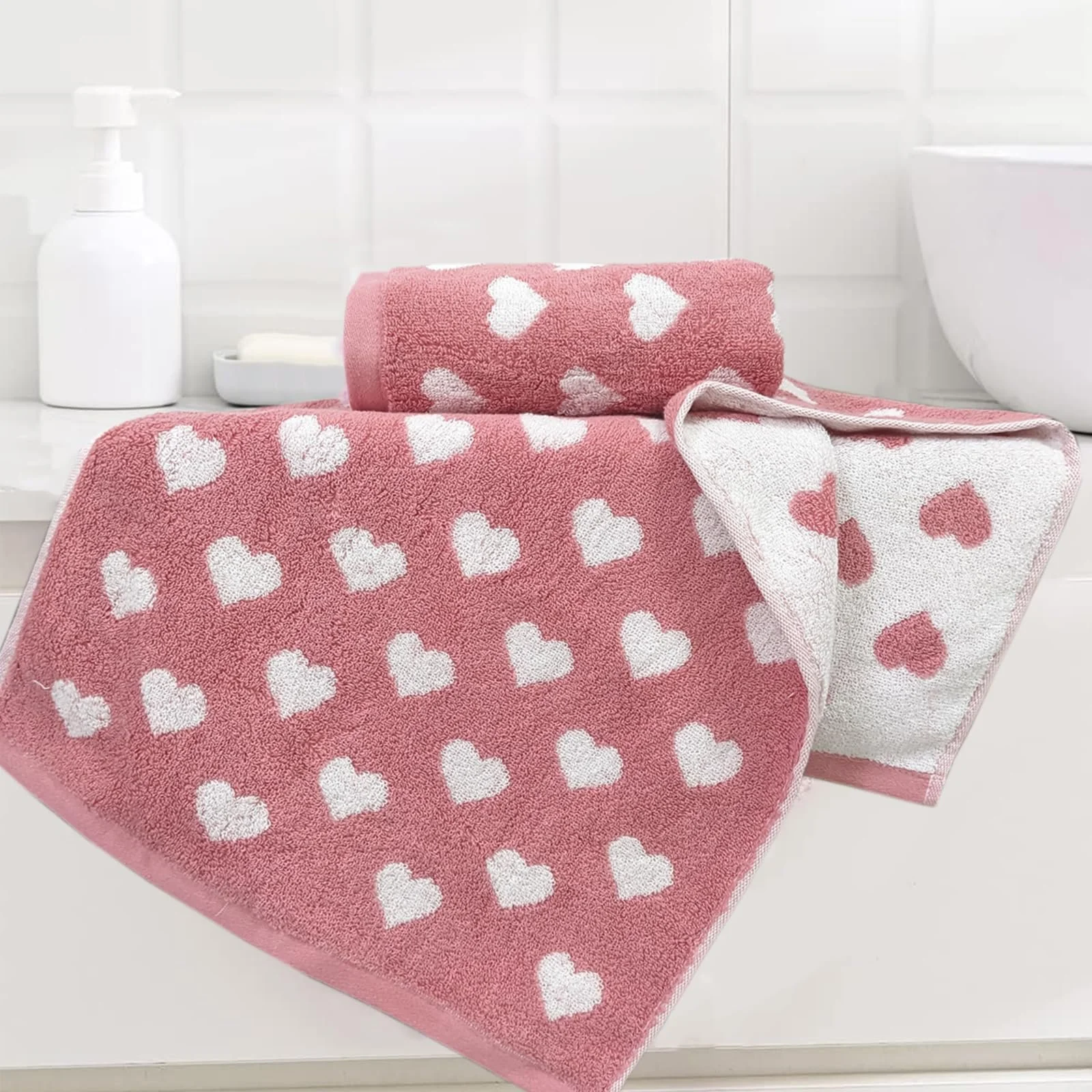 Набір рушників Lacomfy Heart Pattern 100% Cotton 2 шт 33x73 cm Pink, фото №7