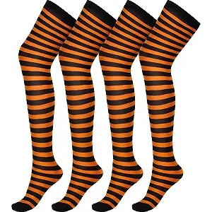 Гольфи SATINIOR Halloween для жінок, помаранчево-чорні, вище коліна, One Size - Фото 1