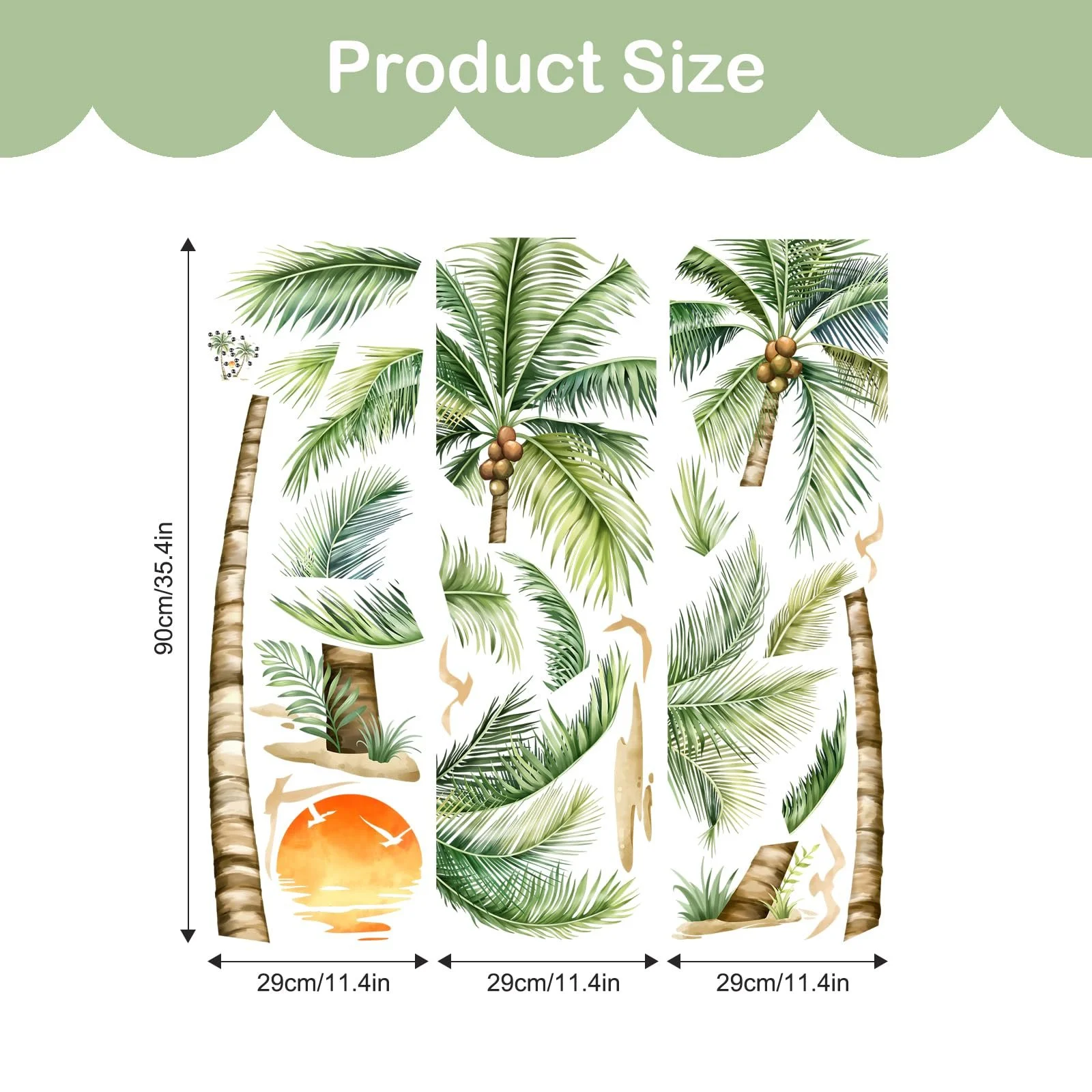 Наклейка на стіну Tanlaby Пальма велика XXL тропічні рослини пляж Green, фото №6