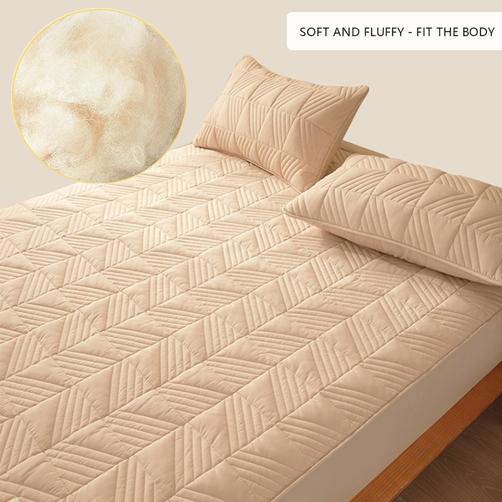 Пушистая 180 x 220 см + 30 см хаки, стеганый наматрасник, очень толстый и мягкий хлопковый наматрасник, фото №3 Пушистая 180 x 220 см + 30 см хаки, стеганый наматрасник, очень толстый и мягкий хлопковый наматрасник, фото №3