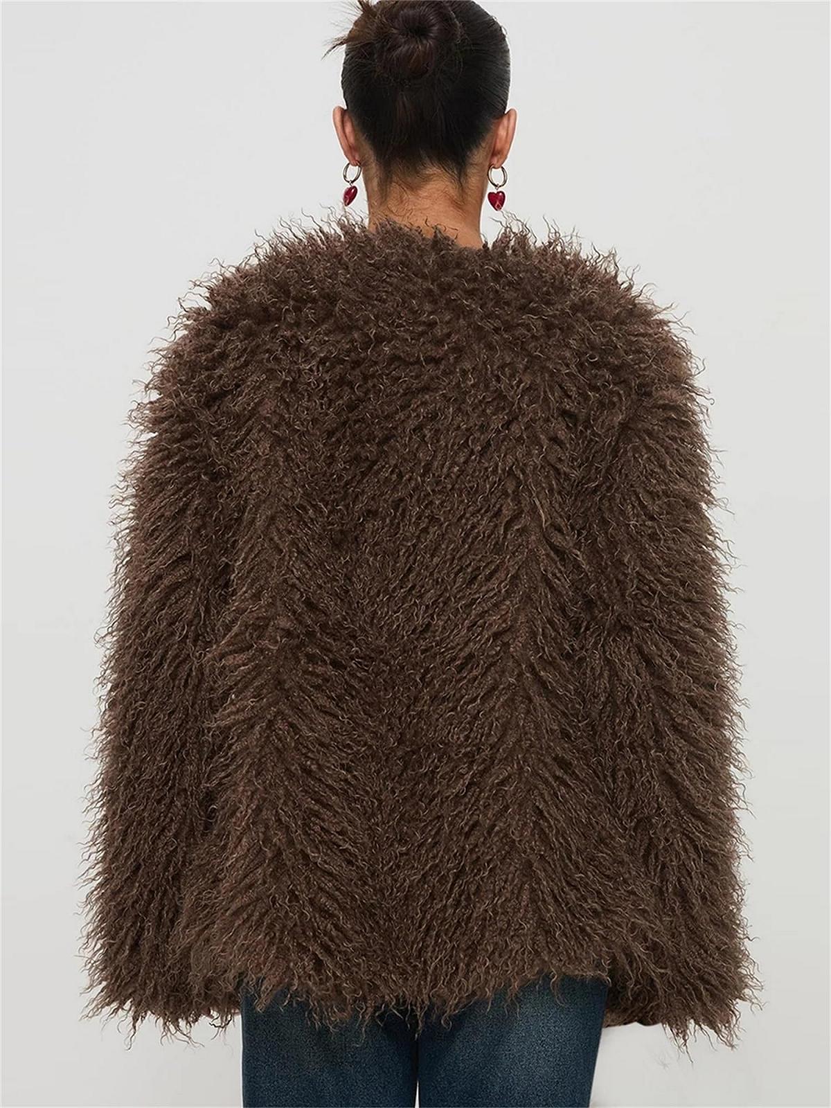 Жіноча куртка зі штучного хутра SANSIWU з кишенями, фото №5