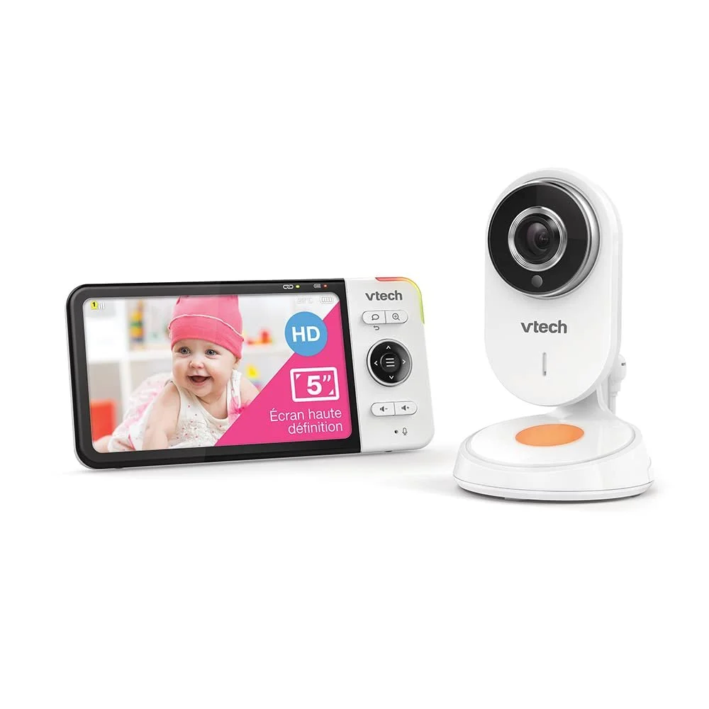 Відеоняня VTech BM818, 5-дюймовий ультратонкий HD-дисплей, нічник та колискові 720p, білий, фото №9