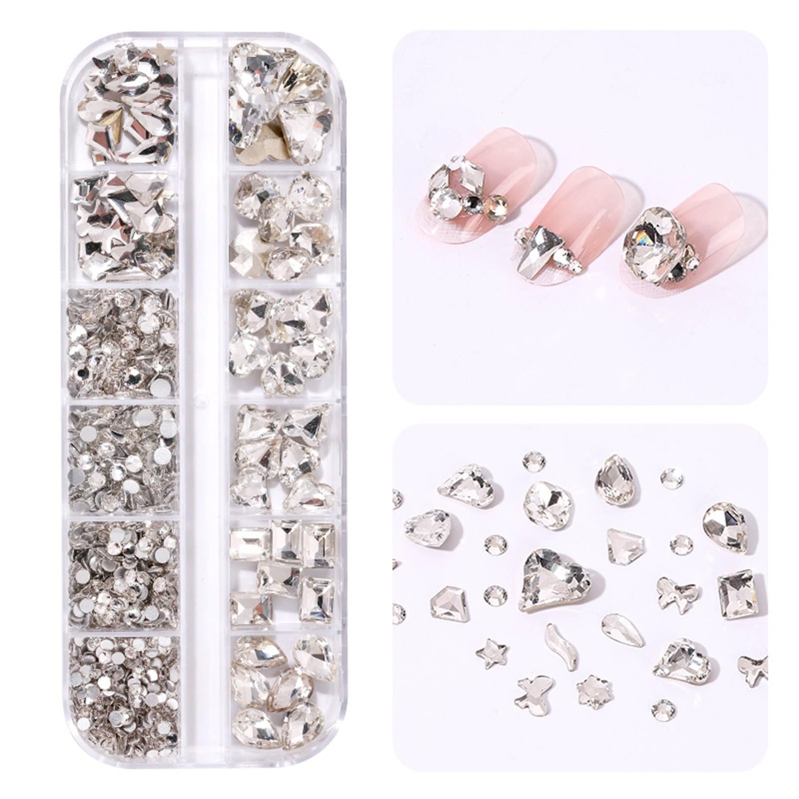 Набор страз для ногтей Jemora 12 ячеек, фигурные стразы, острые стразы, комбинированный набор, набор страз для ногтей своими руками, фото №4