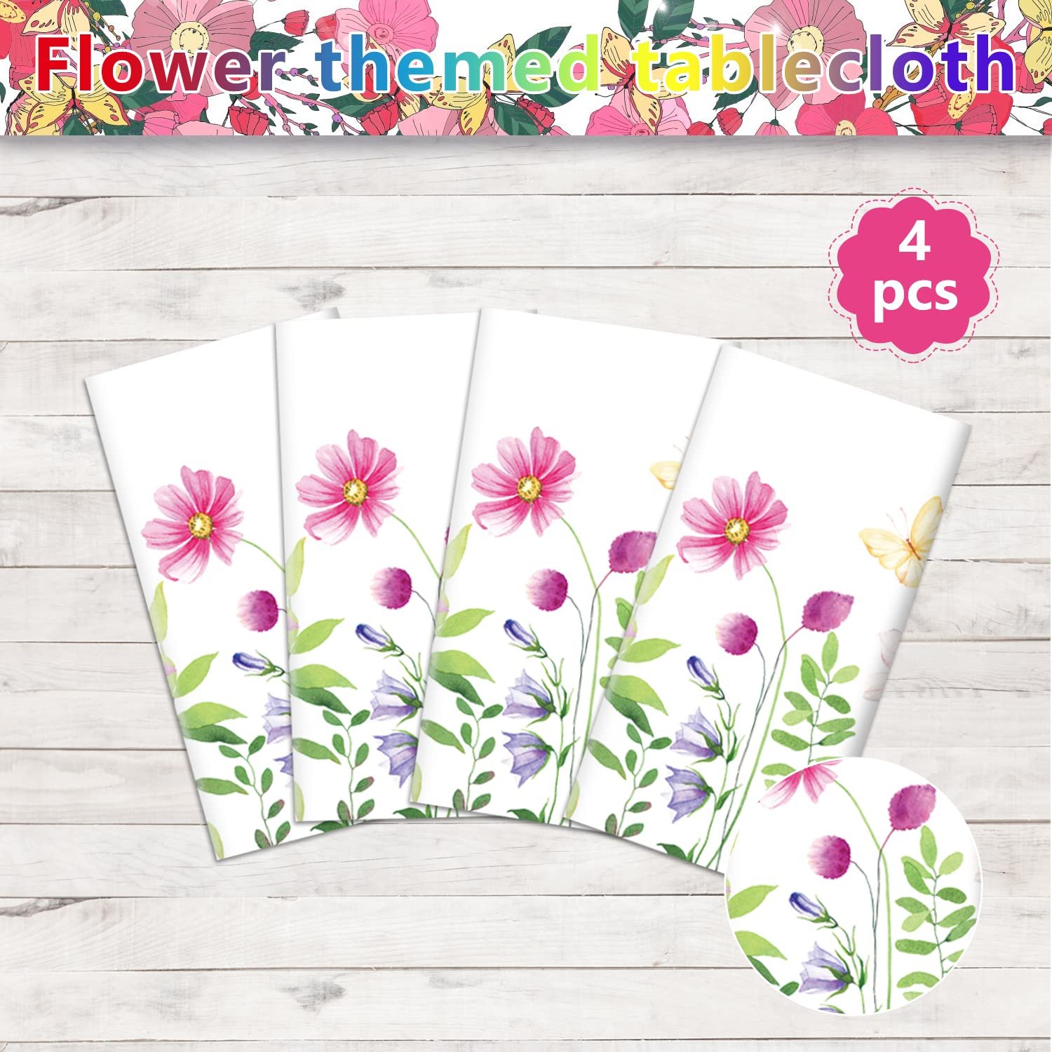 Скатертина одноразова Summer Flowers пластикова квітковий принт 130 х 220 см 4 шт, фото №7