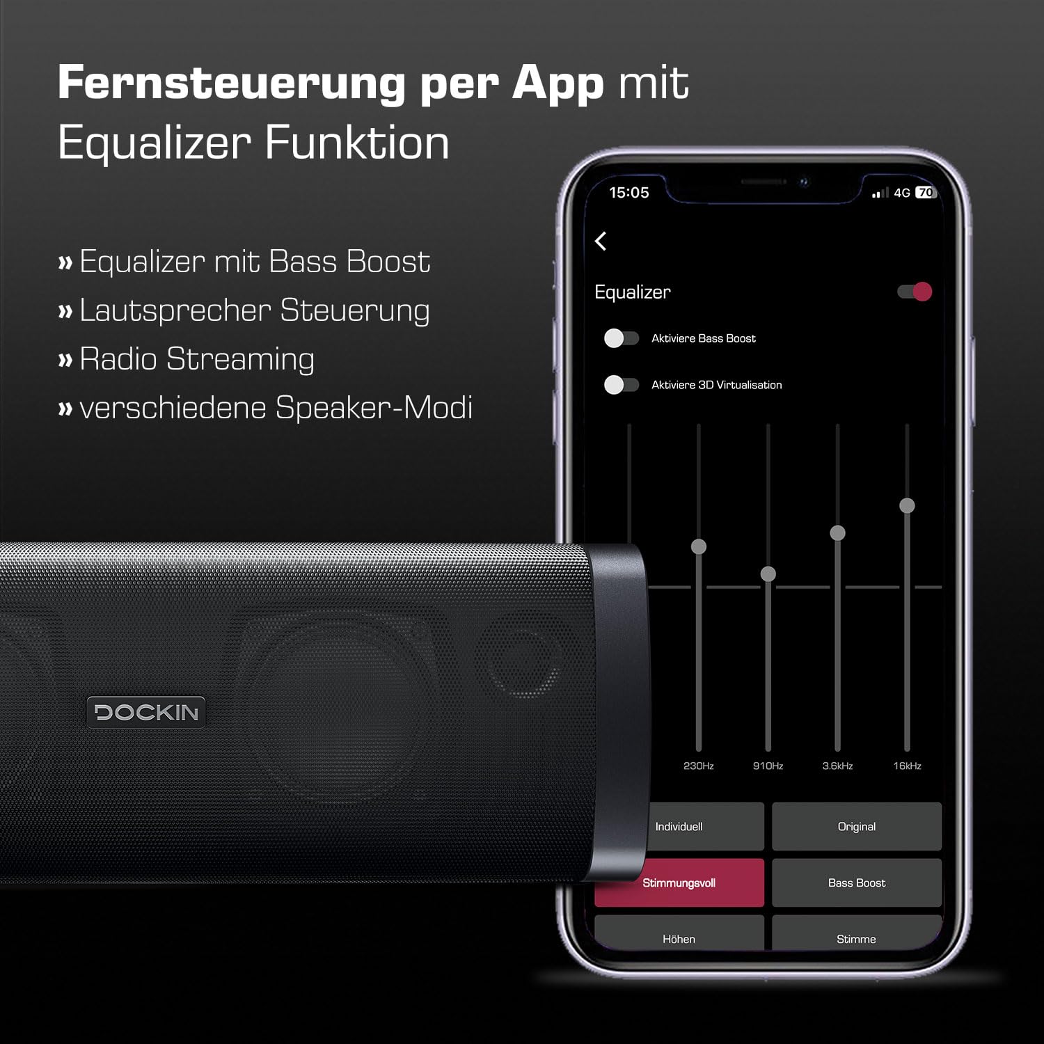 Колонка DOCKIN D FINE Hi-Fi Bluetooth 50 Вт чорна, фото №4