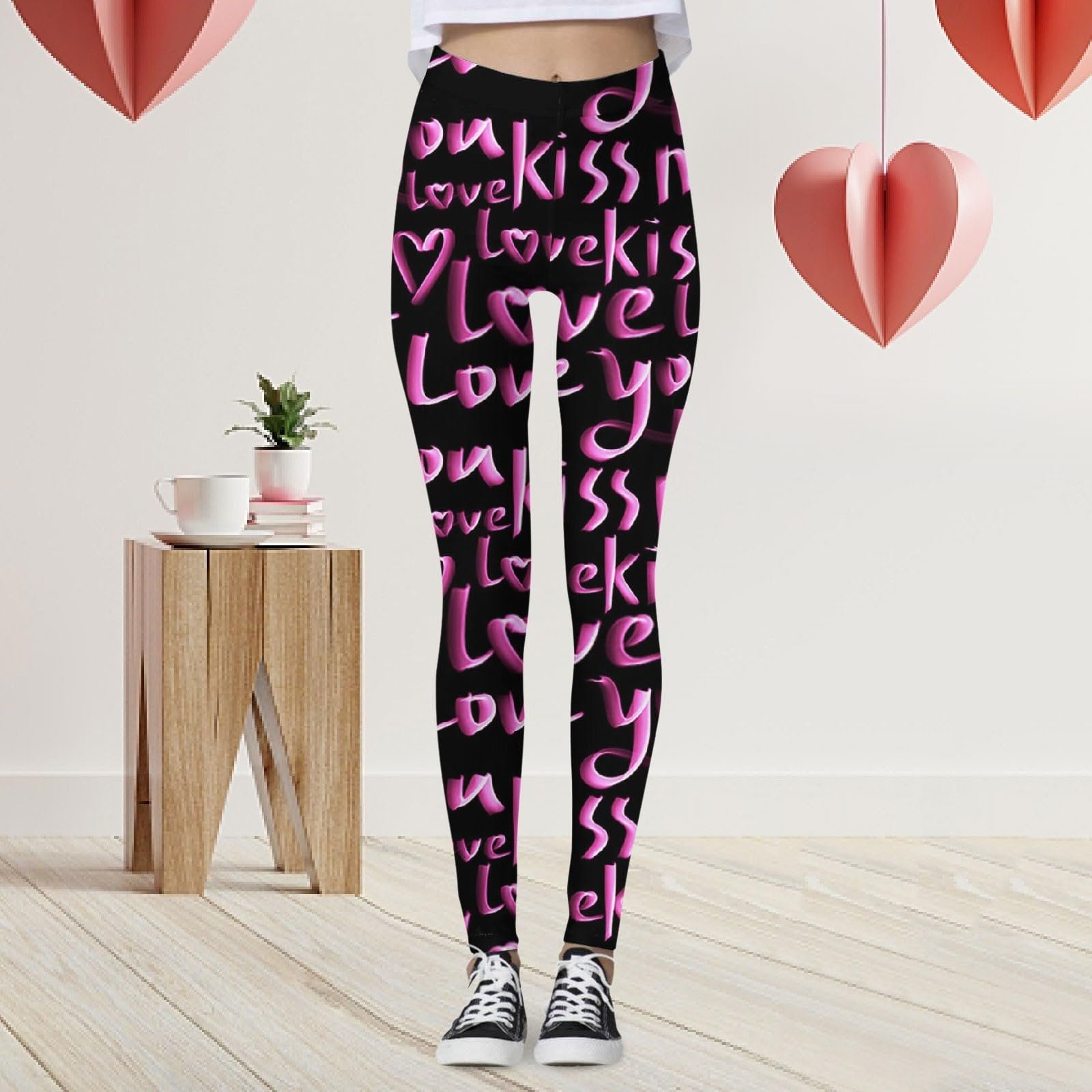 Легінси Generisch 2025 Valentine's Day з принтом Love, чорні, фото №3