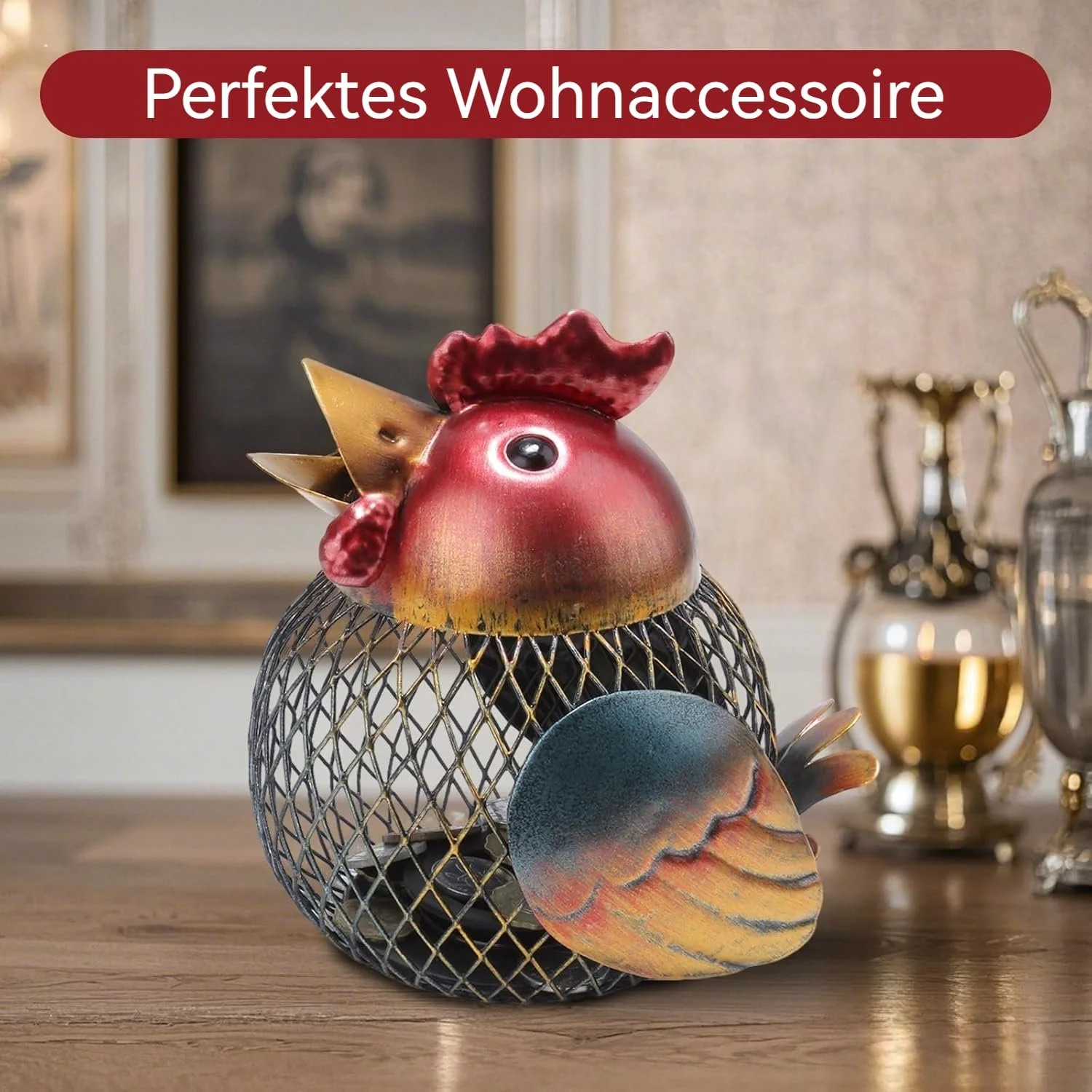 Скарбничка Mloarts Курка 5 дюймів металева вінтажна ручної роботи, фото №4