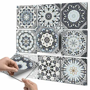 Наклейки на плитку Плівка для ванної та кухні Бірюзові орнаменти 9 шт. 10 x 10 см 54 елементи - Фото 1