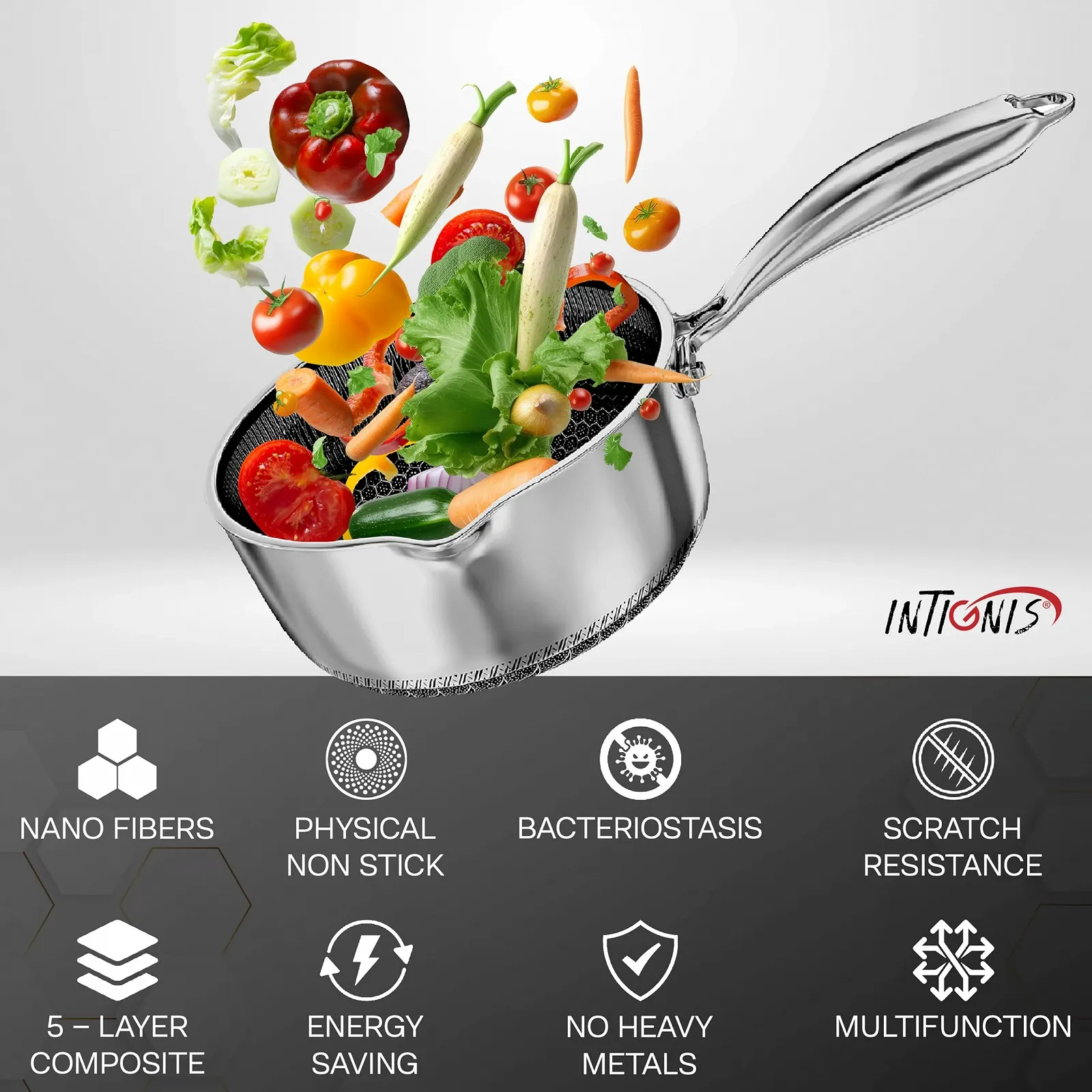 Каструля Non Stick 20 см/2 л з кришкою для індукційних, газових, електричних плит з носиком, термостійкою ручкою, стійка до подряпин, фото №7