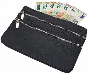 Великий гаманець зі шкіри великої рогатої худоби myledershop з 3 відділеннями на блискавці, чорний synthetic.ua - Фото 1