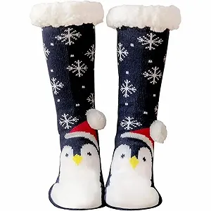 Теплі жіночі шкарпетки Penguin Різдвяні, пухнасті - Фото 1