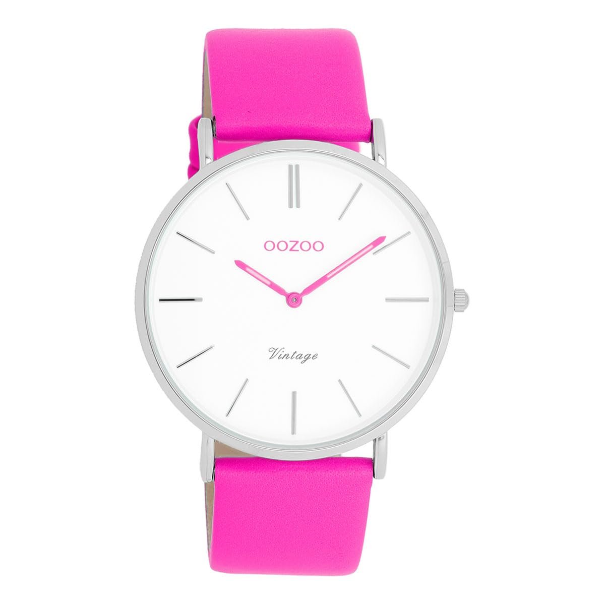 Часы Oozoo Vintage Кожаный ремешок 40 мм Неоновый розовый C20314, неоновый розовый, Ремешок., фото №1