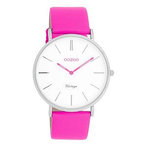 Часы Oozoo Vintage Кожаный ремешок 40 мм Неоновый розовый C20314, неоновый розовый, Ремешок. - Фото 1