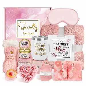 Подарунковий набір Плед Чашка Шкарпетки Маска для сну Ароматична свічка Мило для душу Бомбочка для ванни Вітальна листівка - Фото 1