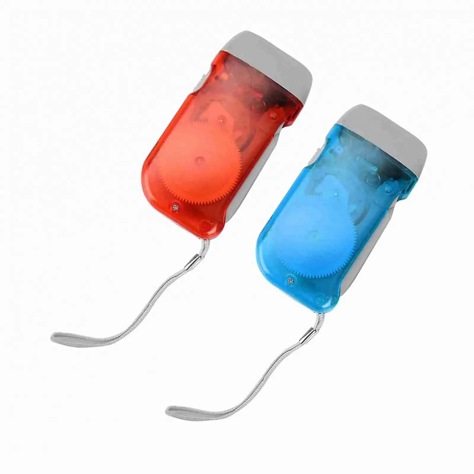 Ручной светодиодный фонарик с питанием от динамо-машины Мини, красный с синим, фото №2