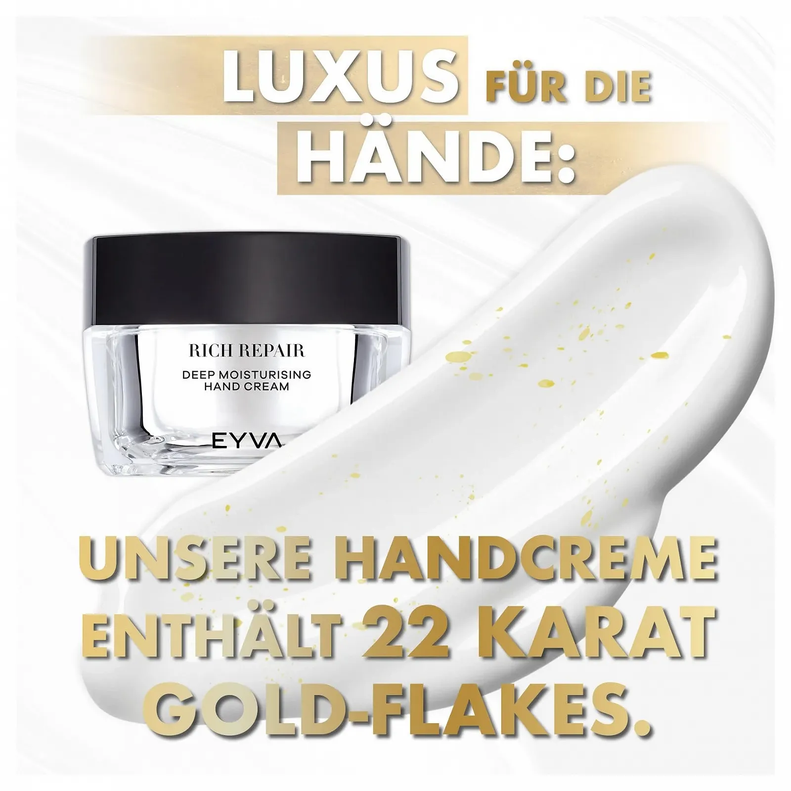 Крем для рук EYVA з маслом ши та пластівцями 22-каратного золота 50 мл, фото №5 Крем для рук EYVA з маслом ши та пластівцями 22-каратного золота 50 мл, фото №5