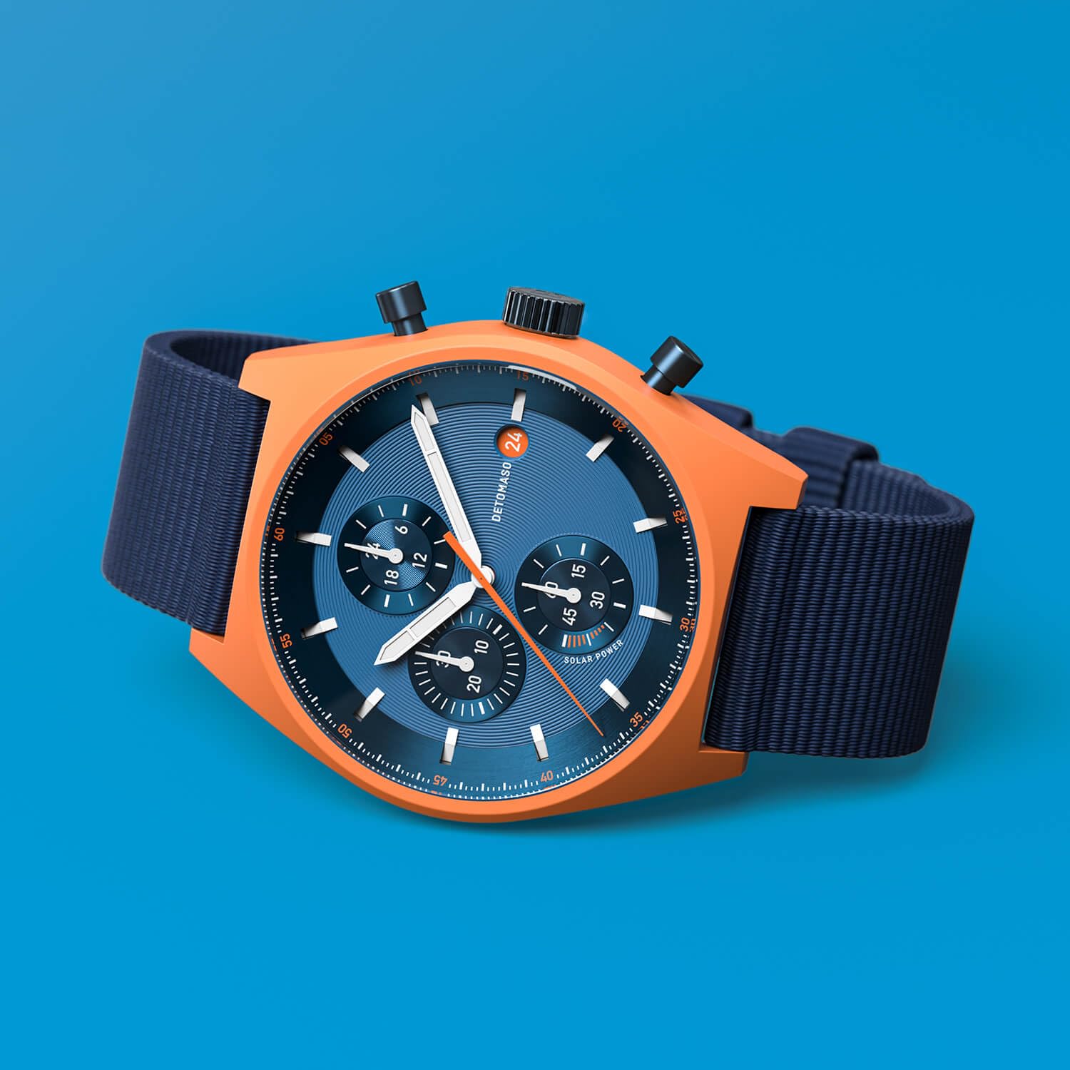 Годинник DeTomaso D10 Chrono Solar Чоловічий Аналоговий Solar Синій, оранжевий Ремінець, фото №2