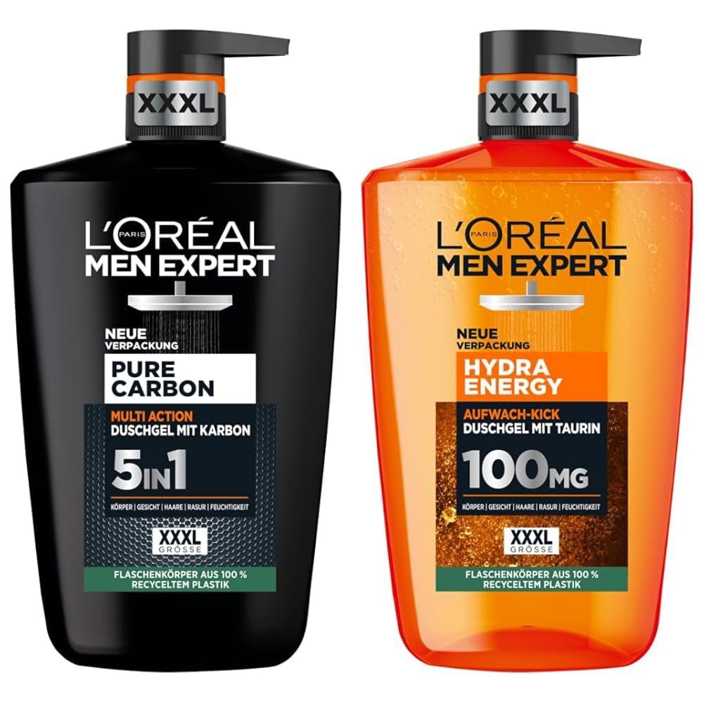 Набор гелей для душа L'Oréal Paris Men Expert Hydra Energy и Pure Carbon XXXL 2 x 1000 мл, фото №1