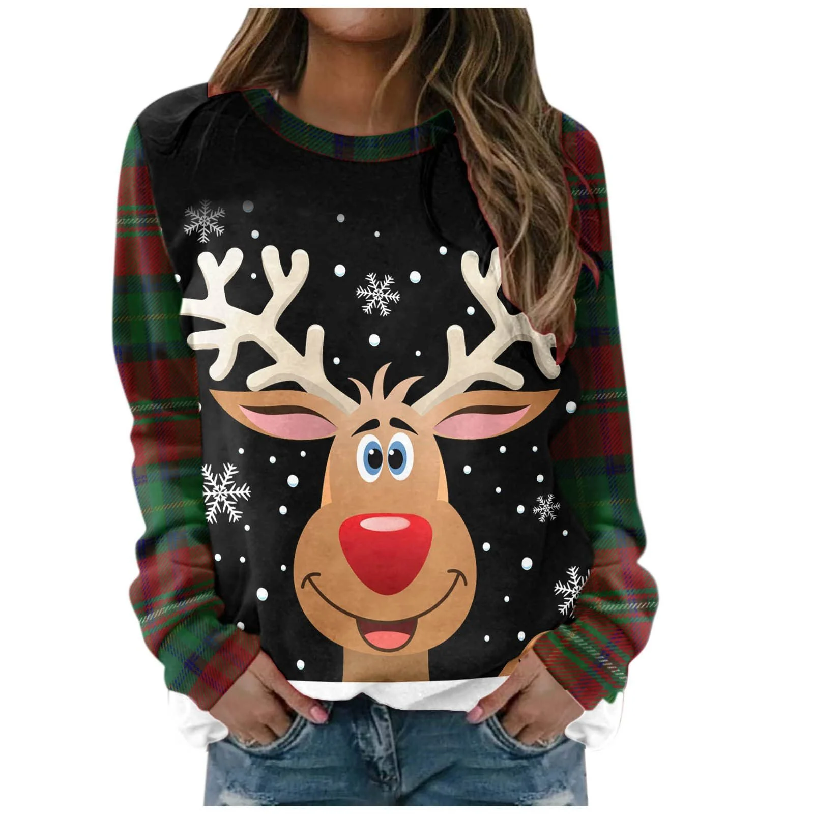 Рождественский свитер Женская клетчатая рубашка с длинными рукавами - Зимний рождественский свитер Женский - Рождественский свитер с длинными рукавами с рождественским мотивом оленя Рождественская рубашка Смешной рождественский рождественский наряд, фото №4