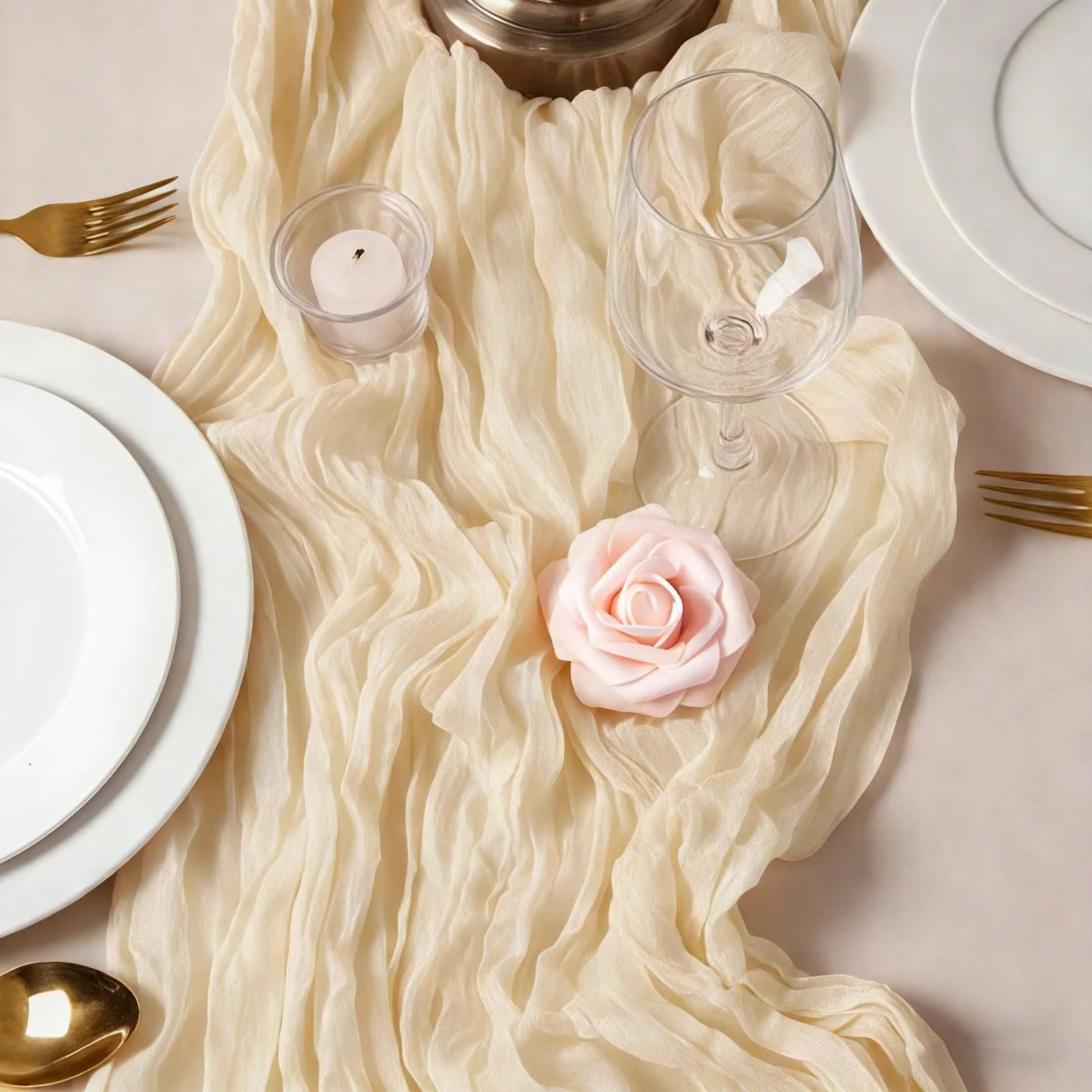Набір доріжок на стіл Cheese Cloth Boho Rustic 90 x 300 см Бежевий (2 шт.), фото №5 Набір доріжок на стіл Cheese Cloth Boho Rustic 90 x 300 см Бежевий (2 шт.), фото №5