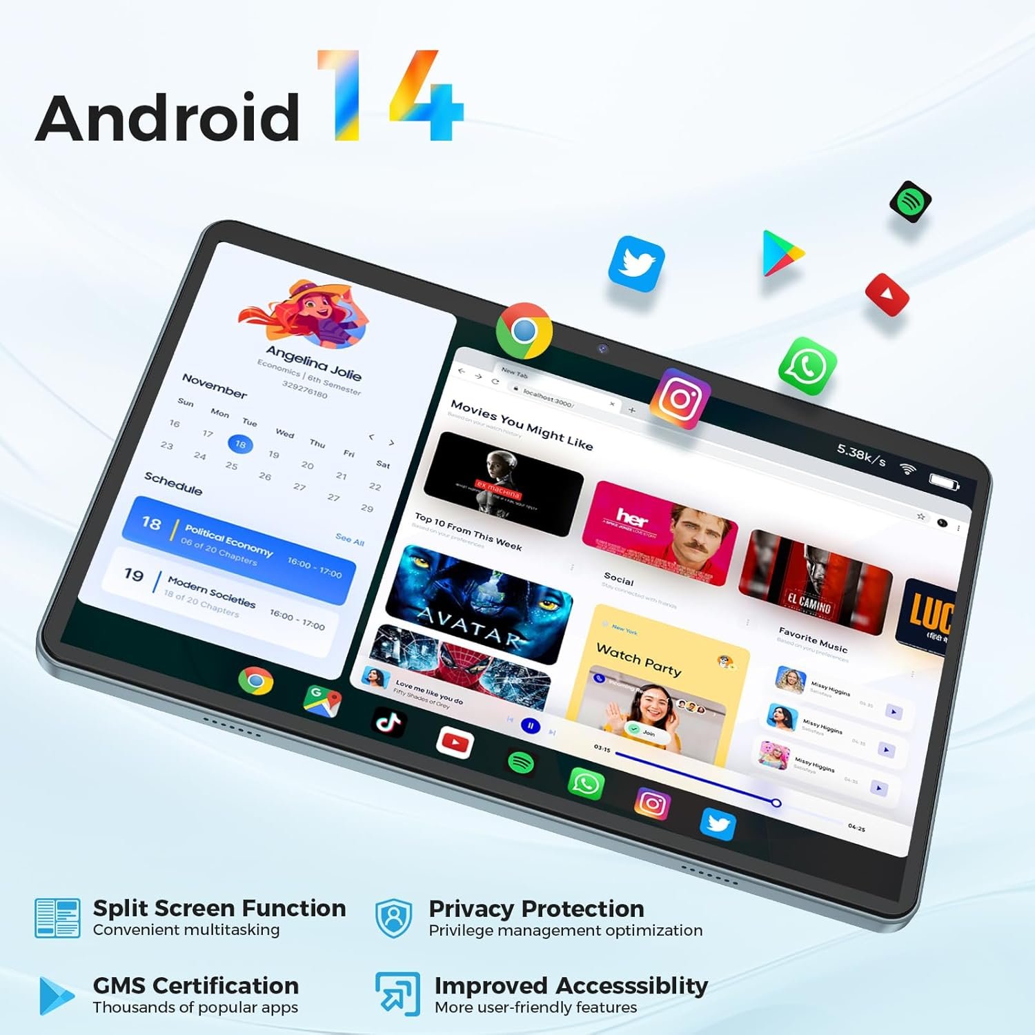 Планшет 10.1" JJGJ T901 6+18/256Gb 8 ядер Android 14 8000 mAh Blue, фото №3