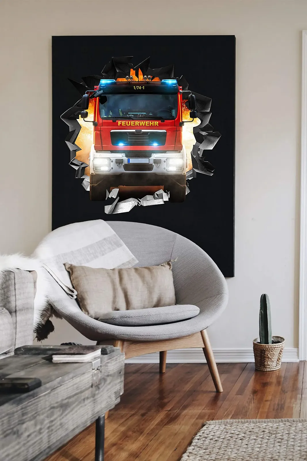 Наклейка на стіну BLACK LABEL GRAFX® WallArtML214 Пожежна машина Отвір у стіні 3D-ефект 102 x 100 см, фото №3