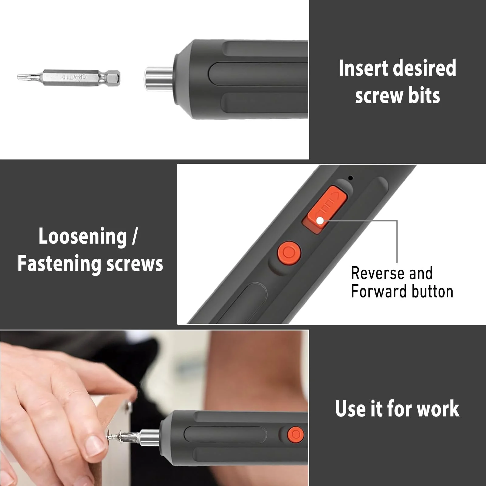 Електрична викрутка USB акумуляторна з набором біт, фото №5