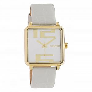 Женские Квадратные Часы Oozoo C10365 Серебристый/Светло-Серый, Золотой белый, Ремешок - Фото 1