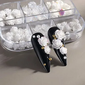 3D Камелия Украшения для ногтей 90 шт Белая Аврора Цветы из акриловой смолы DIY Аксессуары для маникюра synthetic.ua - Фото 1