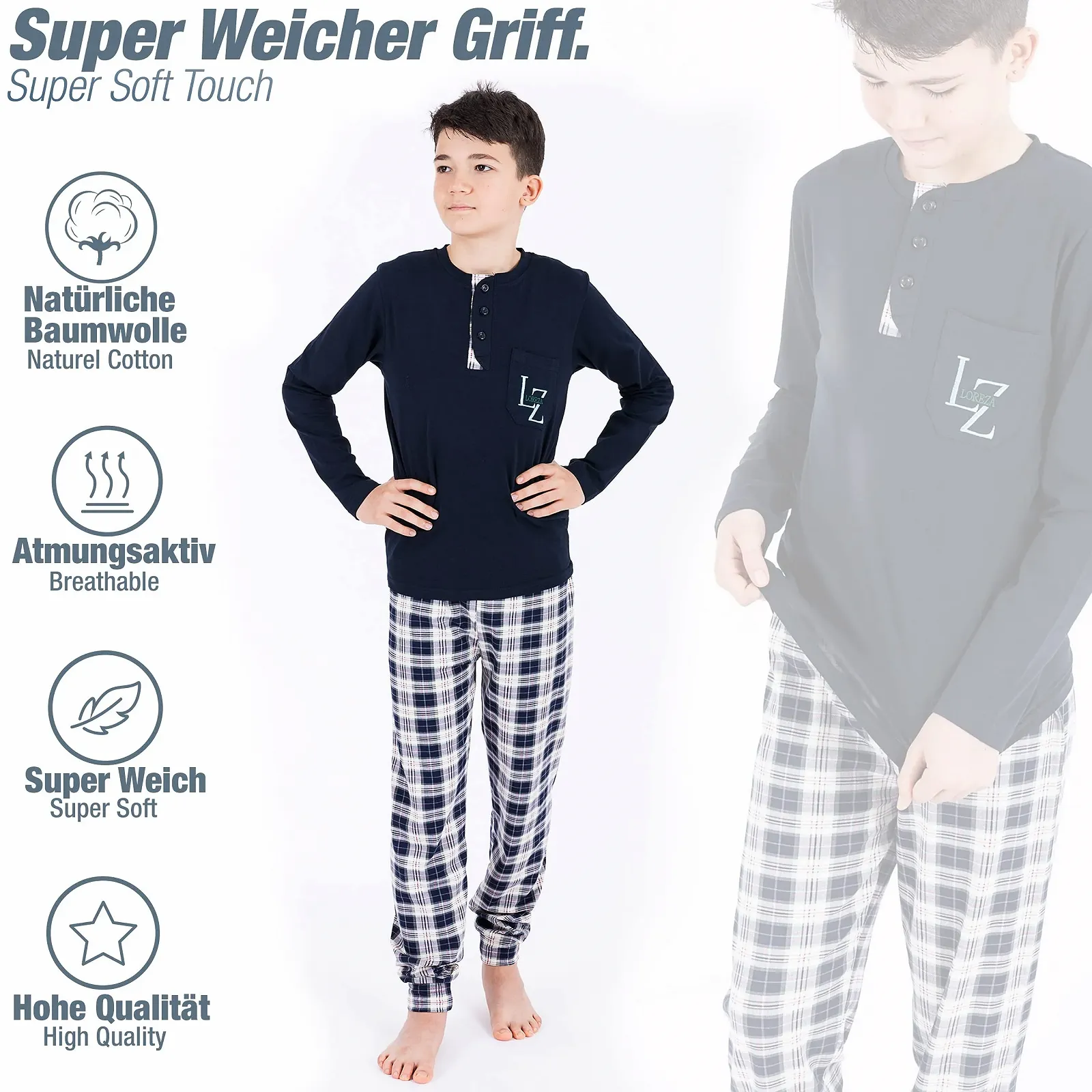 Комплект бавовняної піжами з довгими рукавами для хлопчиків LOREZA, фото №2
