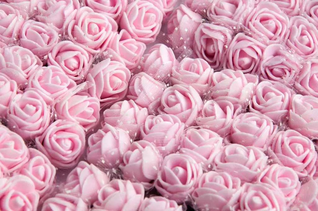 Букет роз из фоамирана с фатином Лентомания 20мм нежно-розовый ROSEFOM20LGHPNK, фото №1