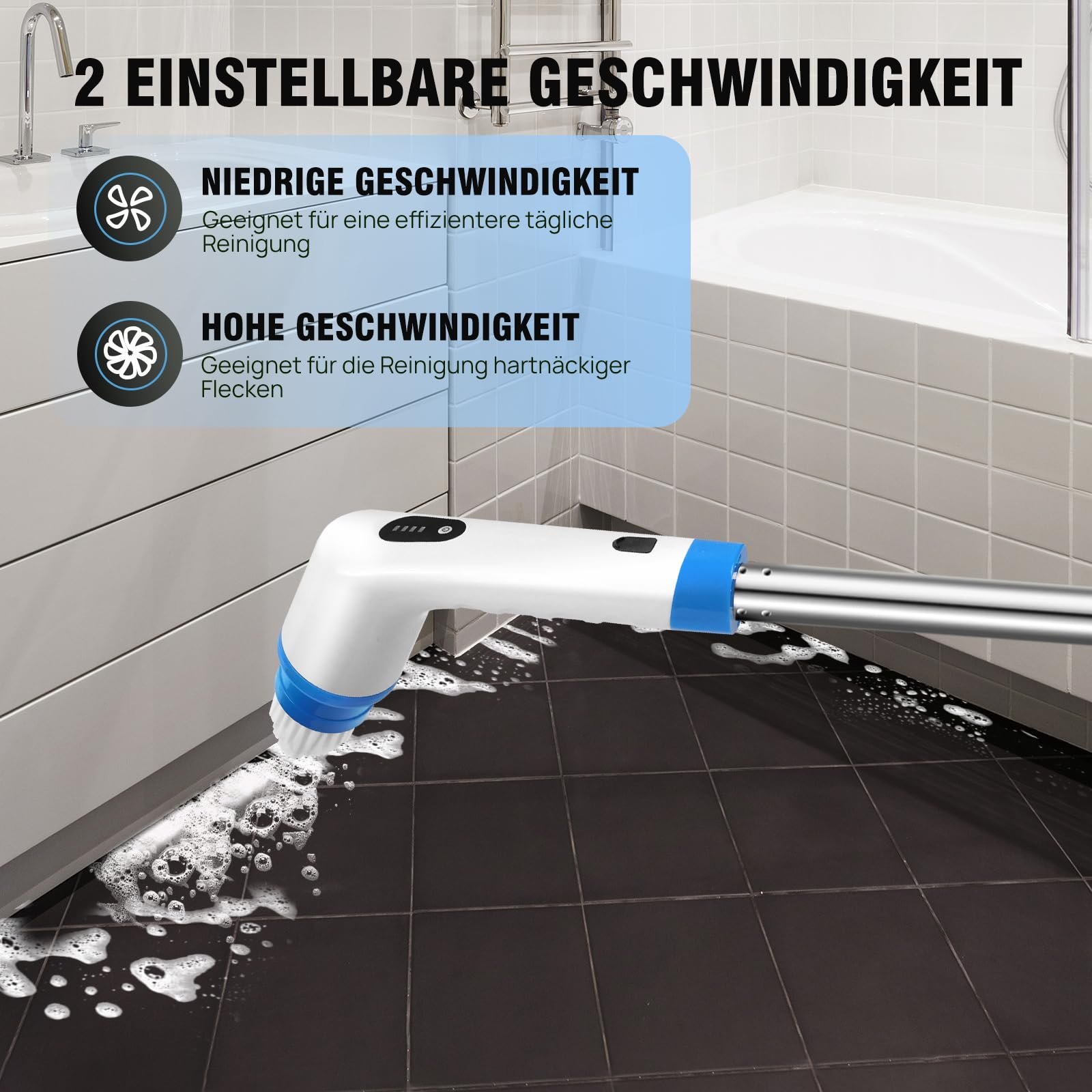 Электрическая щетка Hurricane Spin Scrubber с 4 насадками и телескопической ручкой, фото №3