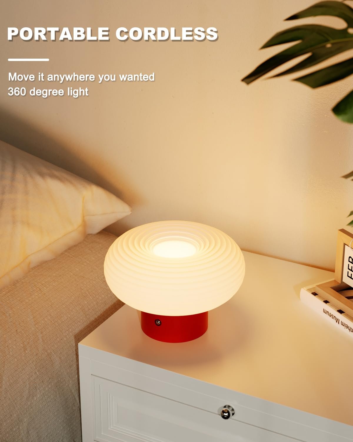 Настільна лампа FANHAO сенсорна регульована 3 кольори 4000 мАг бездротова акумуляторна гриб, фото №2