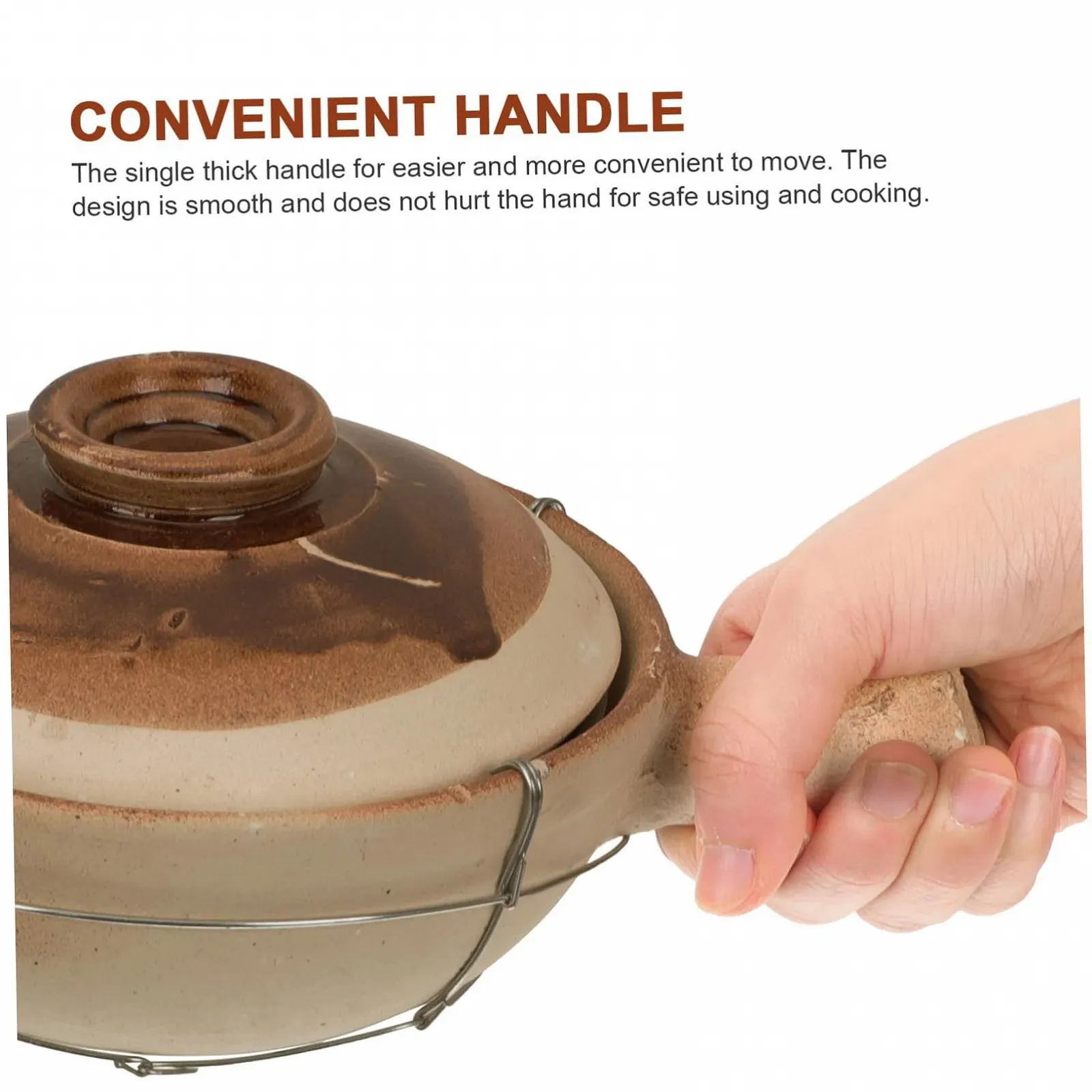 Кастрюля керамическая с ручкой традиционного обжига термостойкая для риса и тушения, фото №3