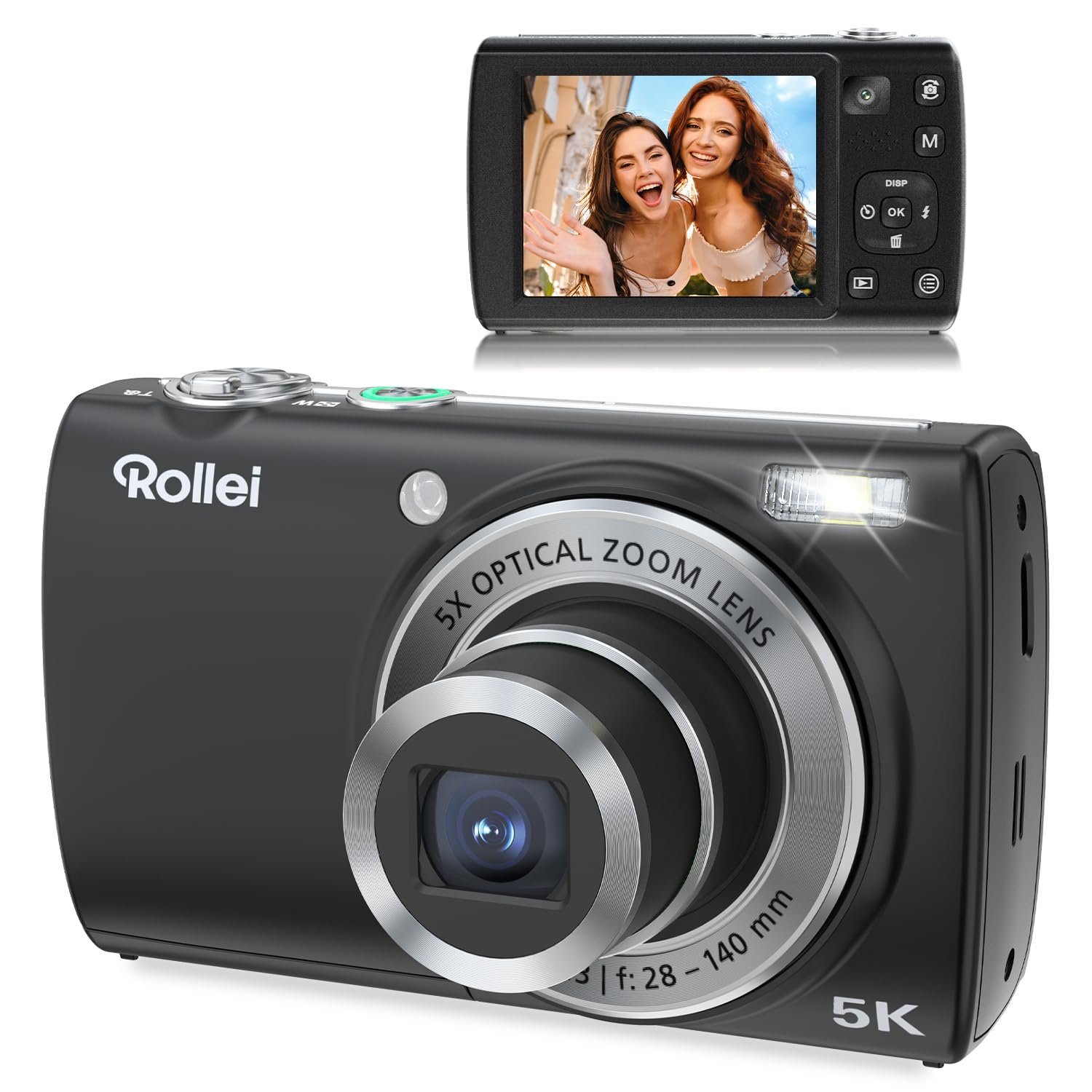 Компактная Цифровая Камера Rollei Powerflex 64MP 5K с Двойным Объективом 5X Оптический Зум Автофокус Фотокамера с 2.8-дюймовым Сенсорным Дисплеем Портативная Компактная Камера Черный, фото №4