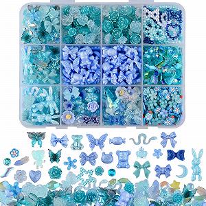 Набір для нігтів 3D Метелик Троянда Квітка Бант Кролик Ведмідь 850 шт. зі стразами, кришталевими дорогоцінними каменями та дисками для манікюру, DIY прикрас (Синій) - Фото 1