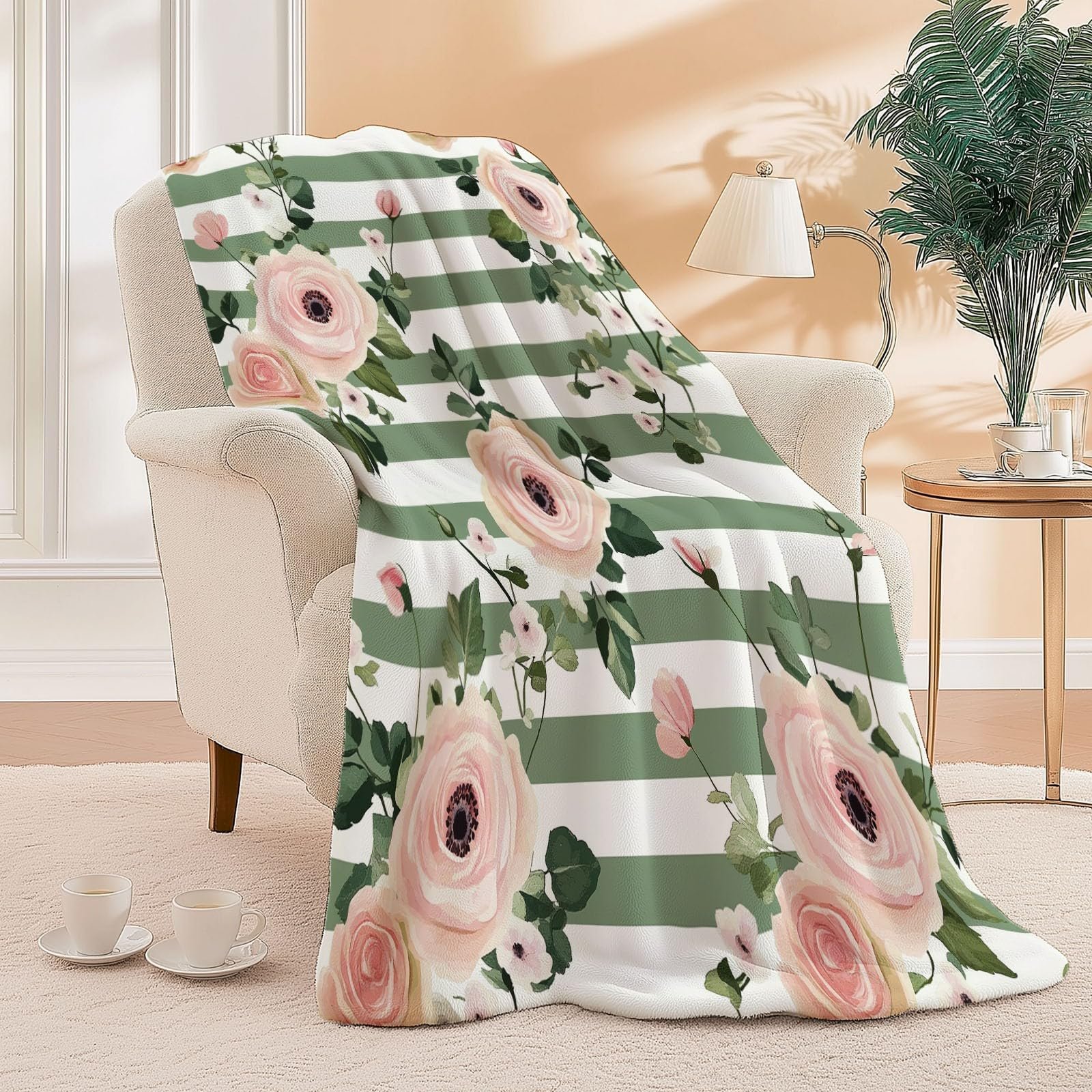Покривало Плюшева для дивану 150 x 200 см, М'яка Тепла Квіти Троянди, фото №4