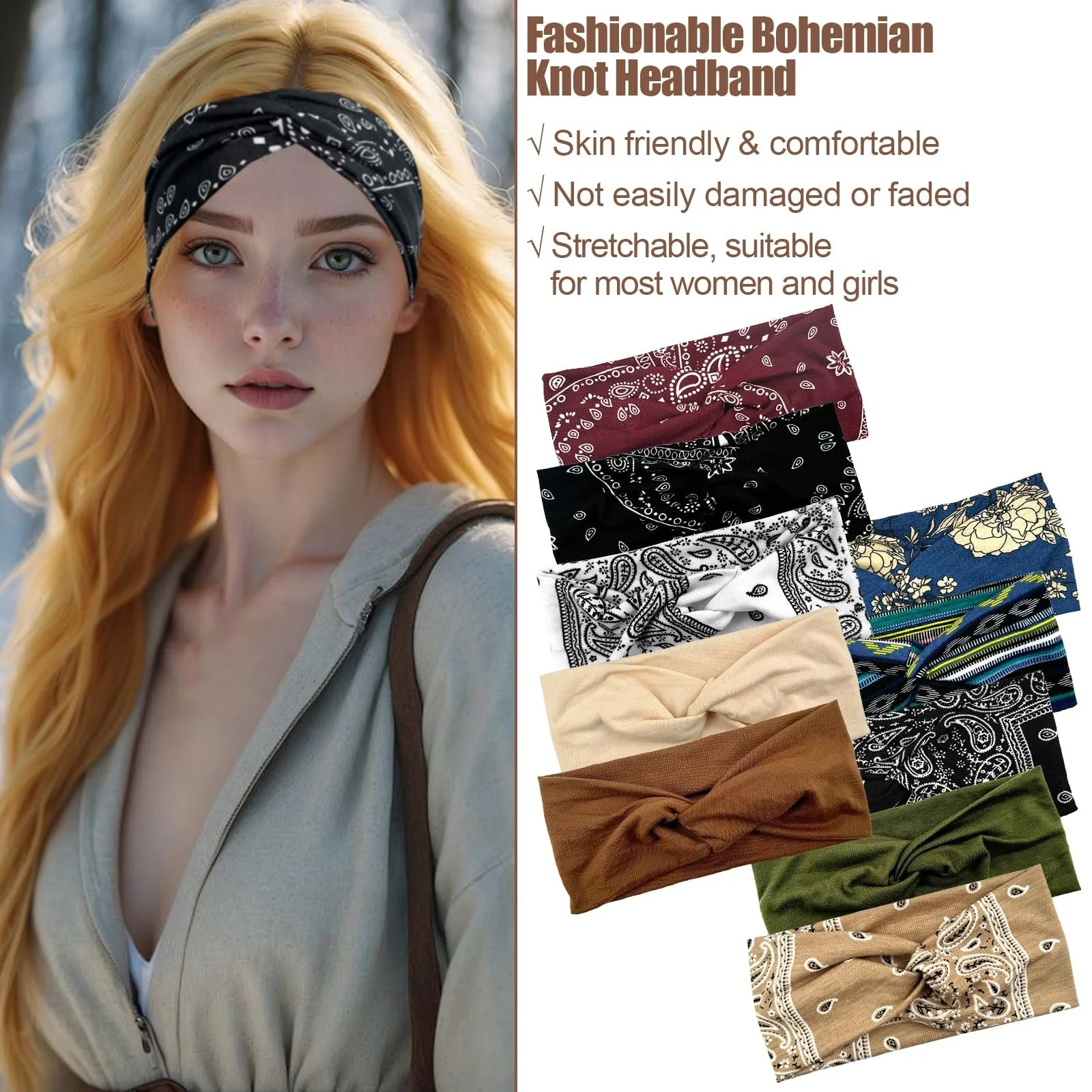 Пов'язка на голову Літо Богемія Еластична широка для волосся, фото №6 Пов'язка на голову Літо Богемія Еластична широка для волосся, фото №6