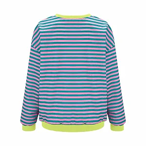 Женский Свитшот 2025 Зима Большой размер в полоску Цветная вставка Длинный рукав Круглый вырез Свободный пуловер Рубашка Топ synthetic.ua - Фото 1