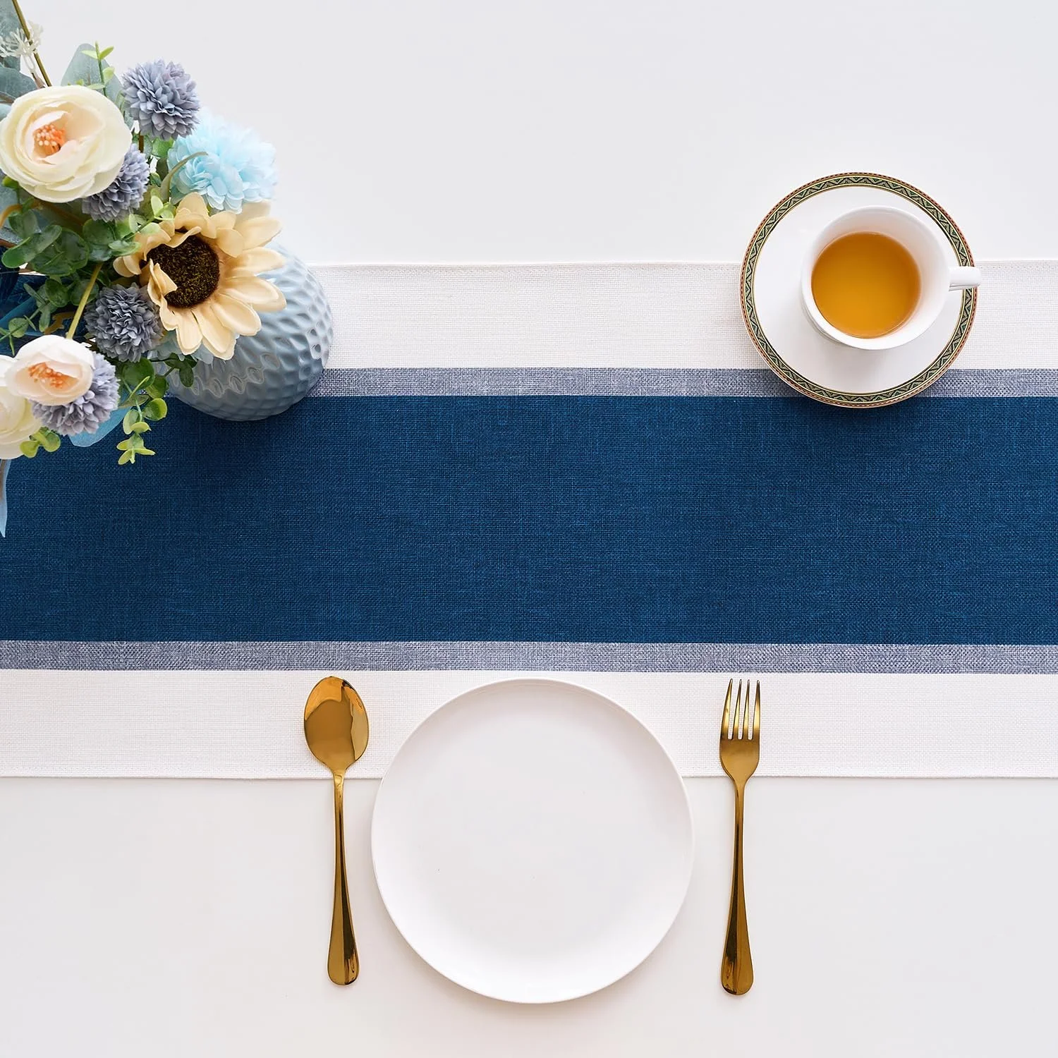 Скатертина-доріжка Boho Modern Stripes 40 x 140 см Водонепроникна Бавовна Льон Синя, фото №3 Скатертина-доріжка Boho Modern Stripes 40 x 140 см Водонепроникна Бавовна Льон Синя, фото №3