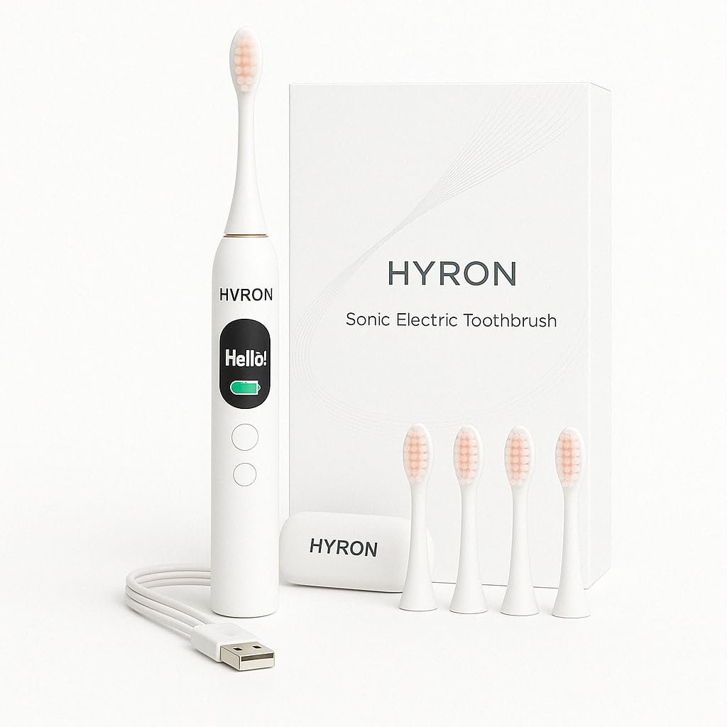 Електрична Зубна Щітка HYRON Pro Звукова 5 Режимів Білий, фото №1