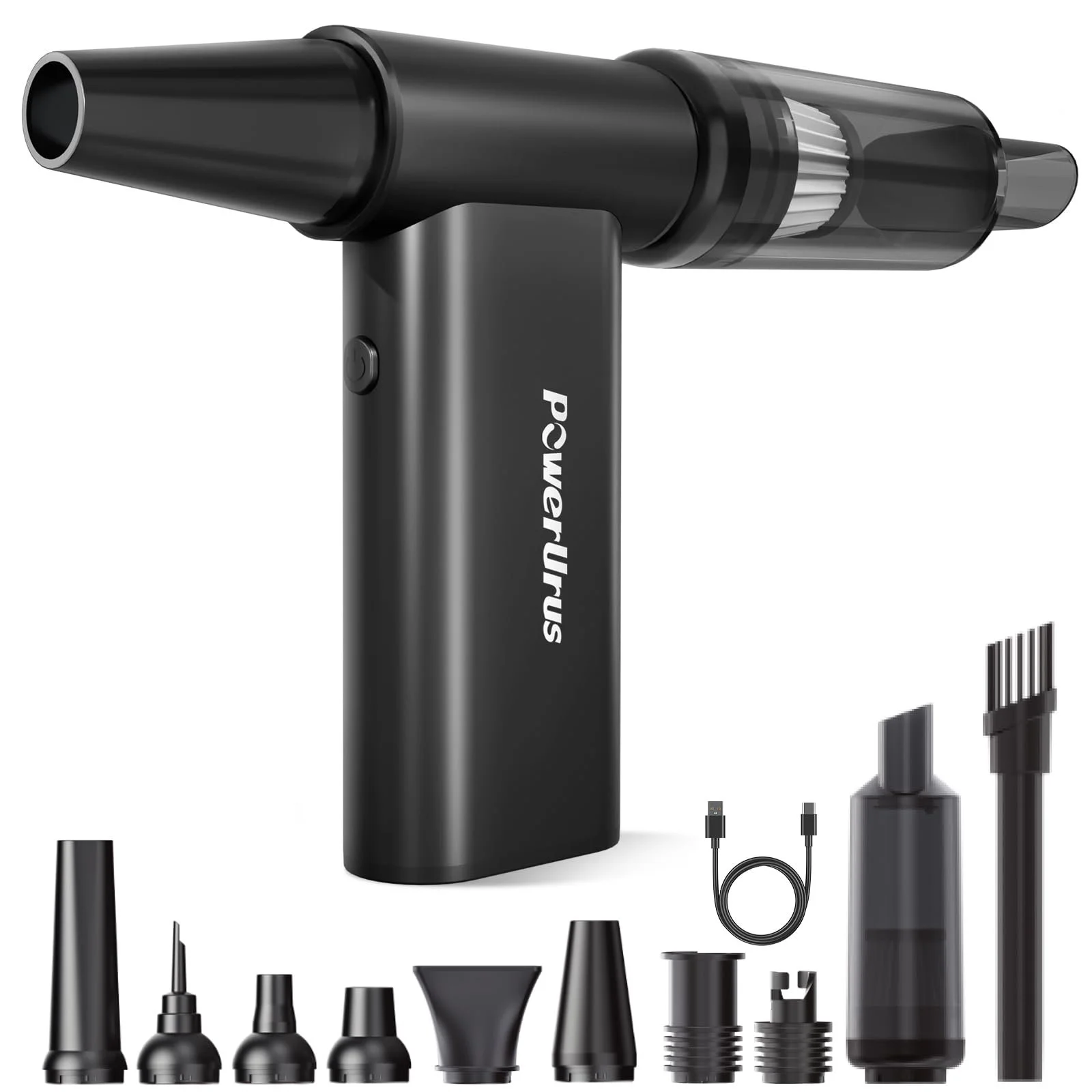 Электрическая воздуходувка 2-в-1 PowerUrus 200,000 RPM 4 скорости 8000mAh Алюминиевая, фото №1